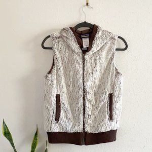Patagonia Conejo Faux Fur Hoodie Fleece Vest Brown